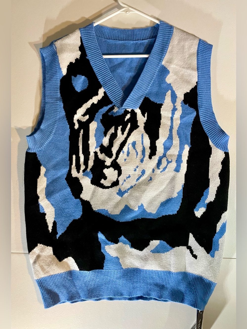 NWT Men's Romwe SHEIN Blue Graphic Abstract Pattern Sweater Vest Size XL